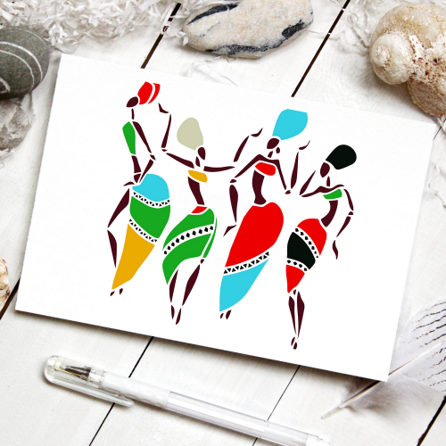 Afrikalı Dansçı Kadınlar Stencil Şablon