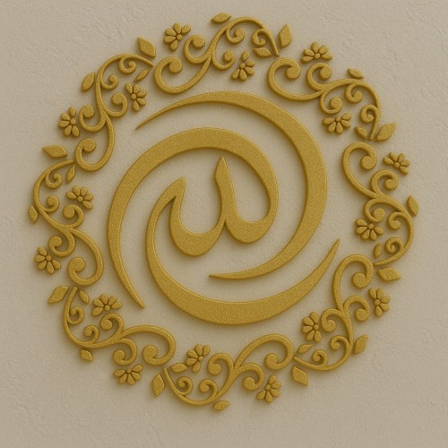 Çiçek Deseni ve Allah Lafzı Stencil Şablon