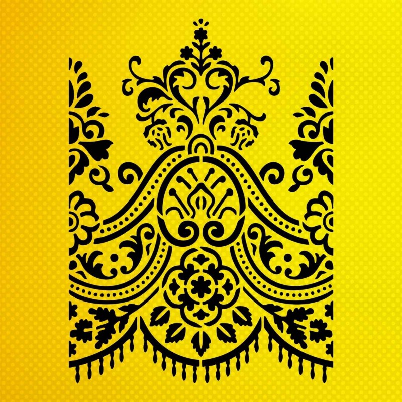 Damask Bordür Kenar Deseni Stencil Şablon
