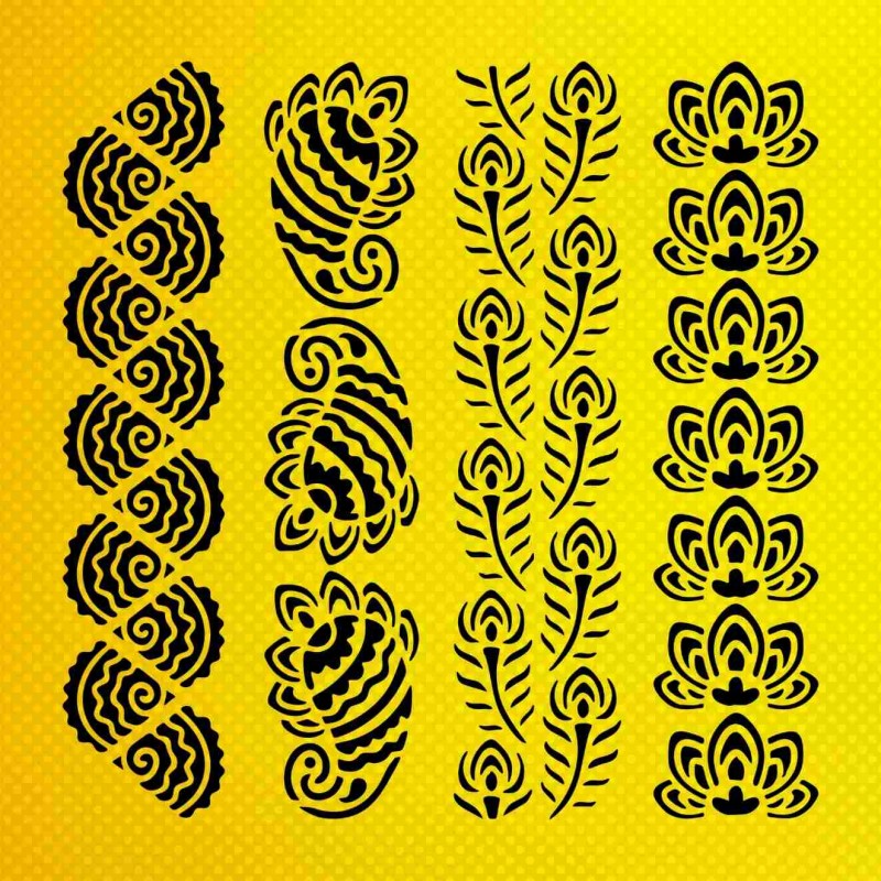 Çiçek ve Tüy Bordür Kenar Deseni Stencil Şablon Çiçek ve Tüy Bordür Kenar Deseni Stencil Şablon