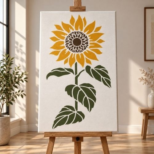 Ayçiçeği Deseni Stencil Şablon | Günebakan Boyama Şablonu