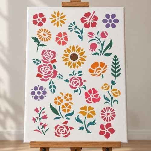 Çiçek Desenleri Stencil Şablon | Çiçek Boyama Şablonu