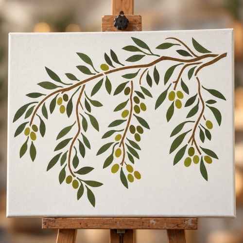 Zeytin Dalı Deseni Stencil Şablon | Zeytin Ağacı Boyama Şablonu