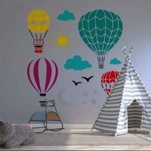 Uçan Balon Güneş Yıldız Ay ve Kuş Stencil Şablon Uçan Balon Güneş Yıldız Ay ve Kuş Stencil Şablon