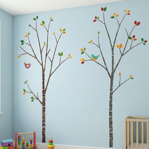 Ağaç ve Kuş Deseni Çocuk Odası Duvar Stencil Şablon