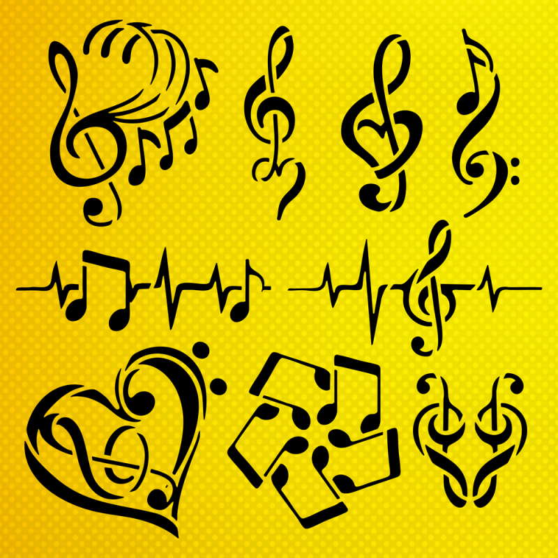 Müzik Nota Kalp Anahtar Stencil Şablon Müzik Nota Kalp Anahtar Stencil Şablon