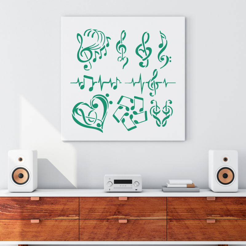 Müzik Nota Kalp Anahtar Stencil Şablon Müzik Nota Kalp Anahtar Stencil Şablon