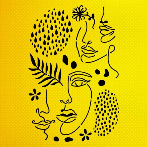 Soyut Yüz ve Çiçek Temalı Stencil Şablon Soyut Yüz ve Çiçek Temalı Stencil Şablon