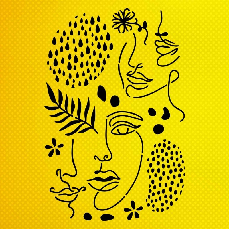 Soyut Yüz ve Çiçek Temalı Stencil Şablon Soyut Yüz ve Çiçek Temalı Stencil Şablon