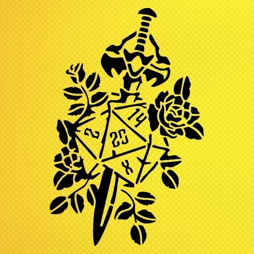 Kılıç ve Gül Deseni Stencil Şablon