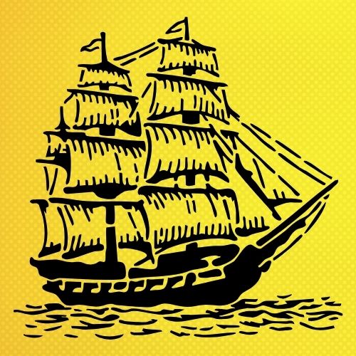 Yelkenli Gemi ve Deniz Dalgaları Stencil Şablon