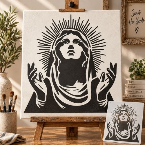 Meryem Ana Deseni Stencil Şablon | Dini Boyama Şablonu