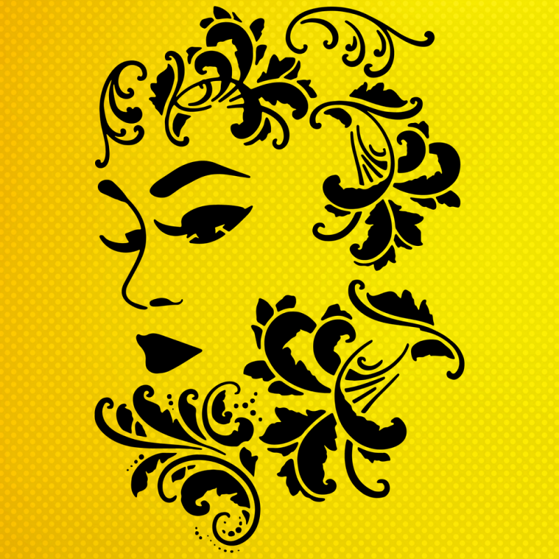 Kadın ve Çiçek Damask Stencil Şablon Kadın ve Çiçek Damask Stencil Şablon