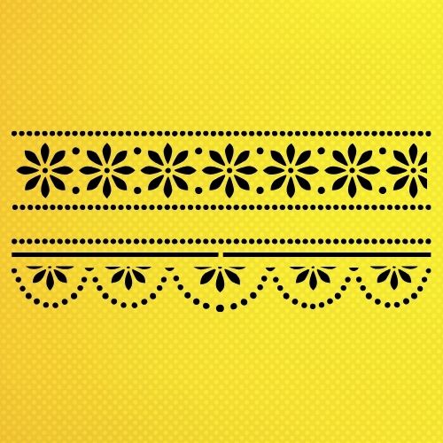 Dantel ve Çiçek Deseni Bordür Stencil Şablon