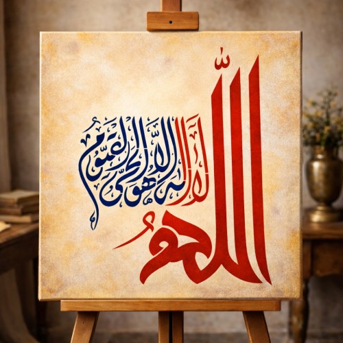 Bakara 255. Ayet Hat Sanatı Stencil - Allah’tan başka ilah yoktur. O tektir.