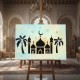 Cami ve Palmiye İslami Desen Stencil Şablon