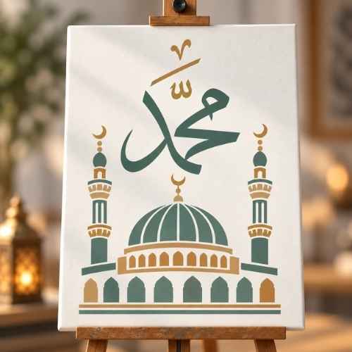 Hz. Muhammed Yazısı ve Cami Stencil Şablon | İslami Boyama Şablonu