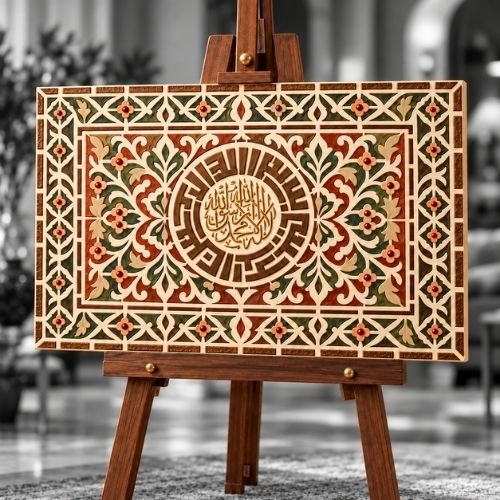 Halı ve Besmele Hat Sanatı Deseni Stencil Şablon | İslami Dekorasyon