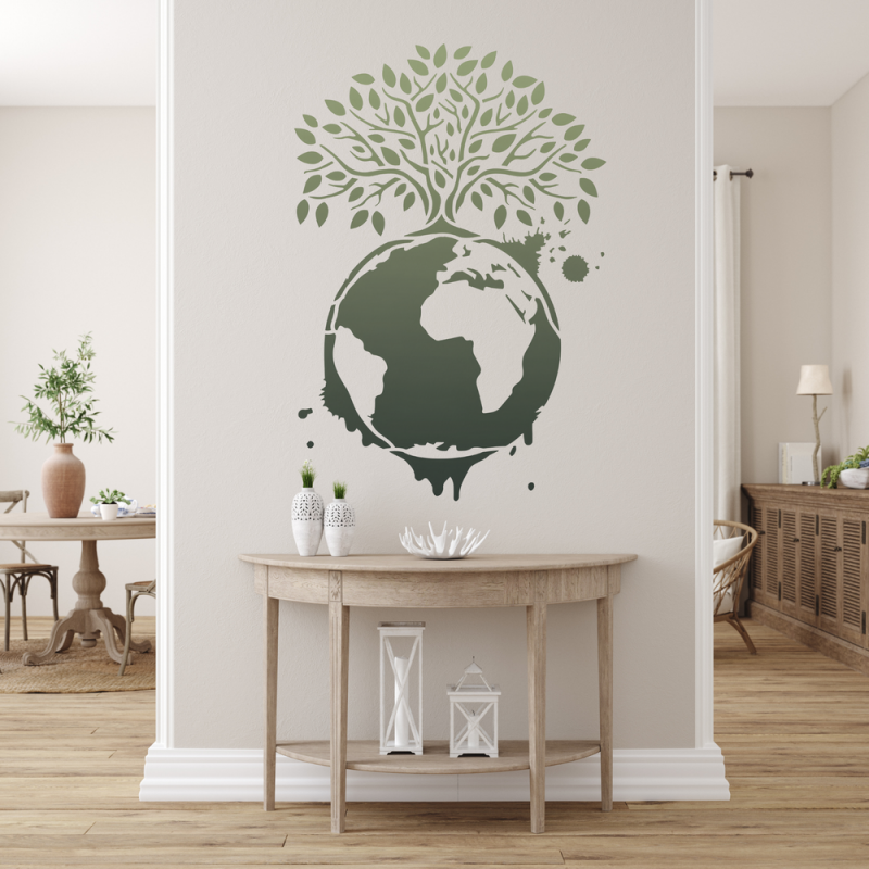 Hayat Ağacı ve Dünya Stencil Şablon Hayat Ağacı ve Dünya Stencil Şablon