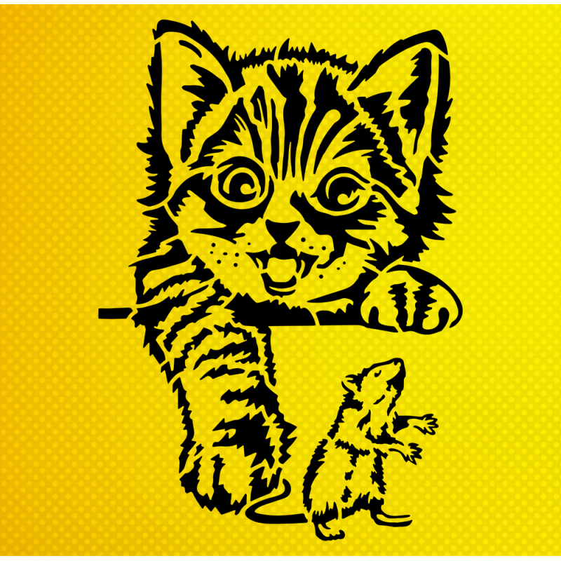 Yavru Kedi ve Fare Stencil Şablon Yavru Kedi ve Fare Stencil Şablon