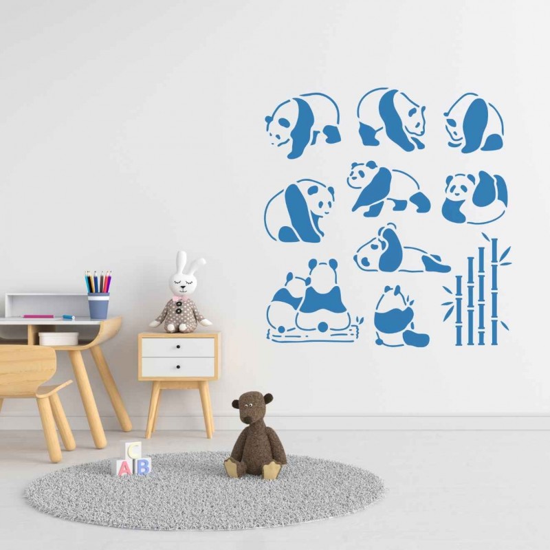 Panda ve Bambu Deseni Stencil Şablon Panda ve Bambu Deseni Stencil Şablon