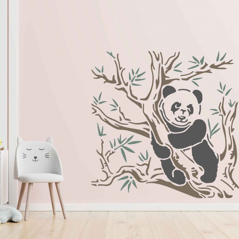 Panda ve Ağaç Stencil Şablon Panda ve Ağaç Stencil Şablon