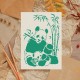 Bambu Ağacı ve Panda Deseni Stencil Şablon