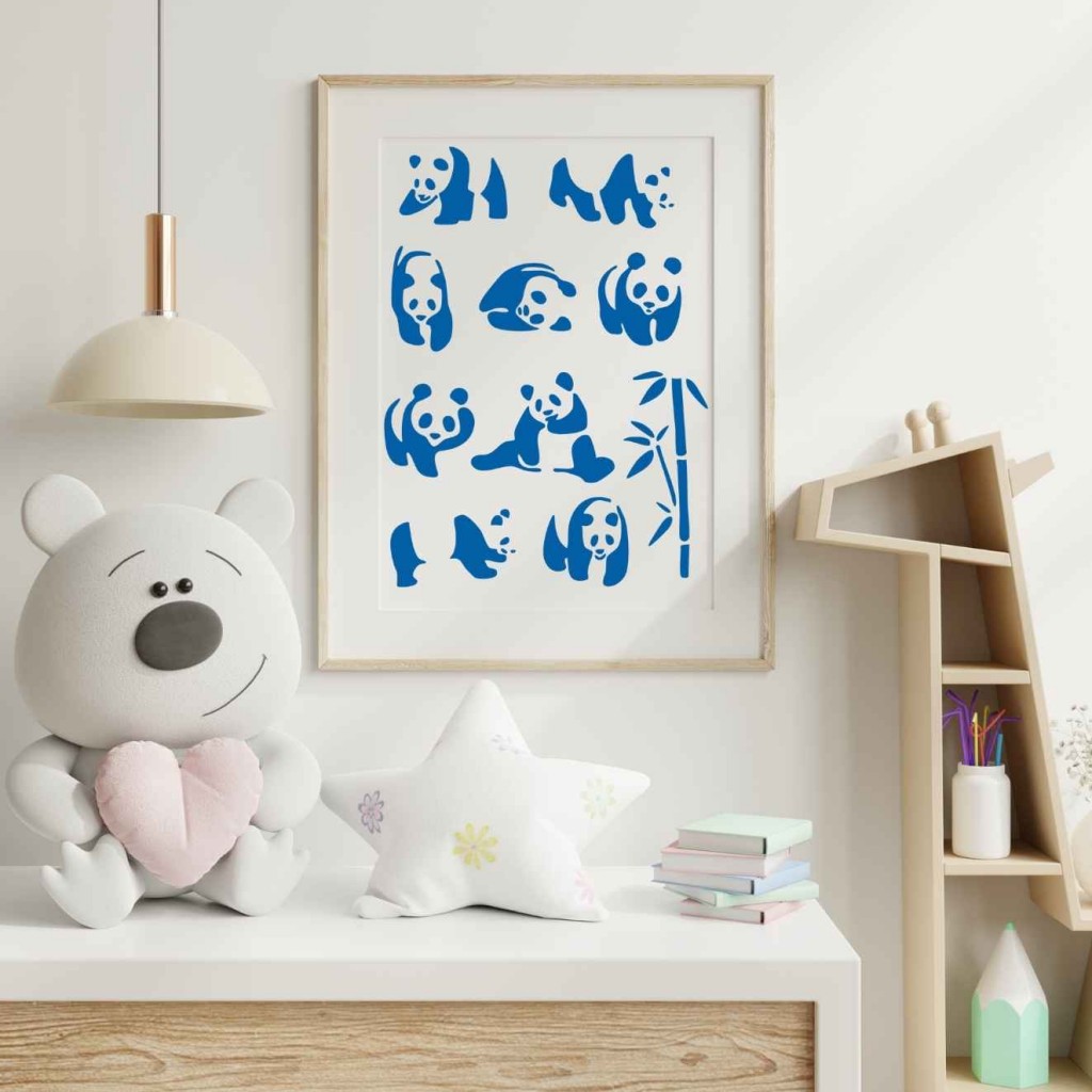 Panda Temalı Stencil Şablon