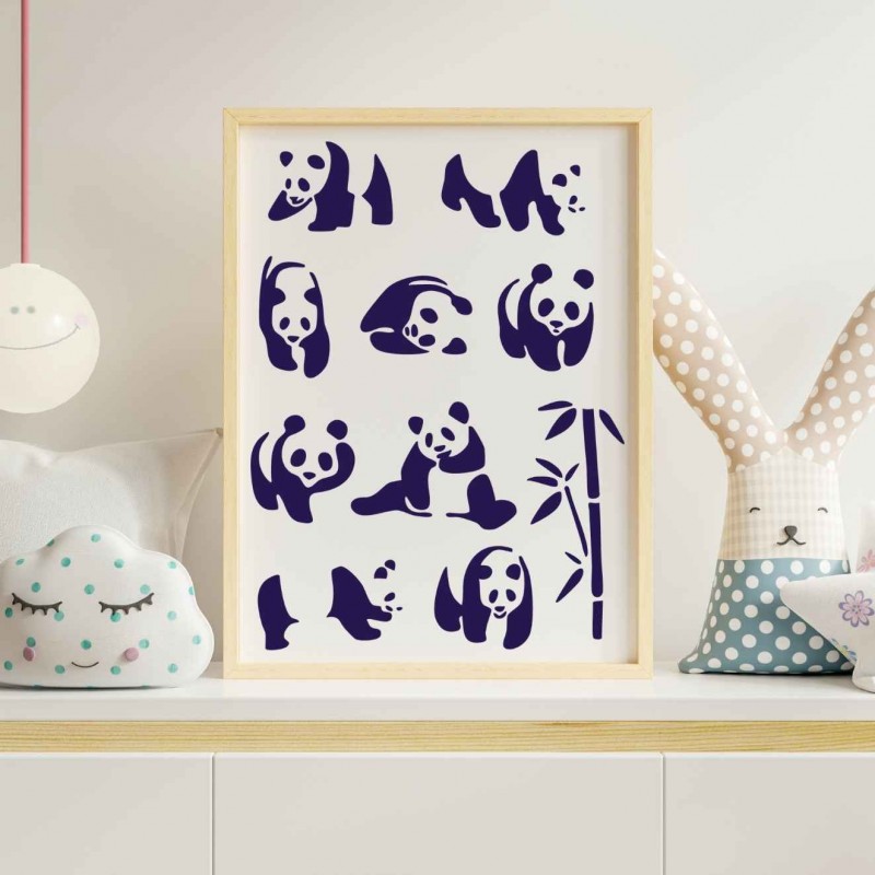 Panda Temalı Stencil Şablon Panda Temalı Stencil Şablon