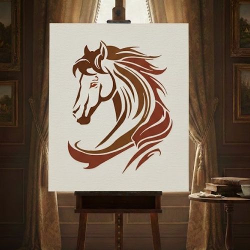 At Kafası Deseni Stencil Şablon