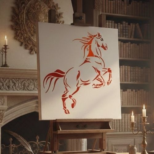 Şahlanan At Deseni Stencil Şablon