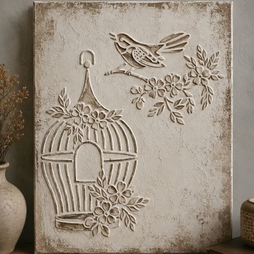 Kuş ve Kafes Stencil Şablon