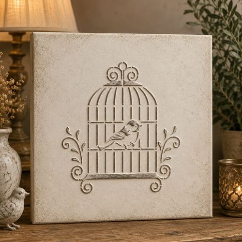 Kuş ve Kafes Deseni Stencil Şablon