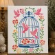Kuşlar Kafes ve Çiçek Desenleri Stencil Şablon