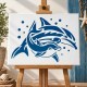 Yunus Balıkları Deseni Stencil Şablon | Deniz Temalı Boyama Şablonu