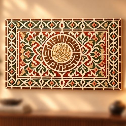 Halı ve Besmele Hat Sanatı Deseni Stencil Şablon | İslami Dekorasyon