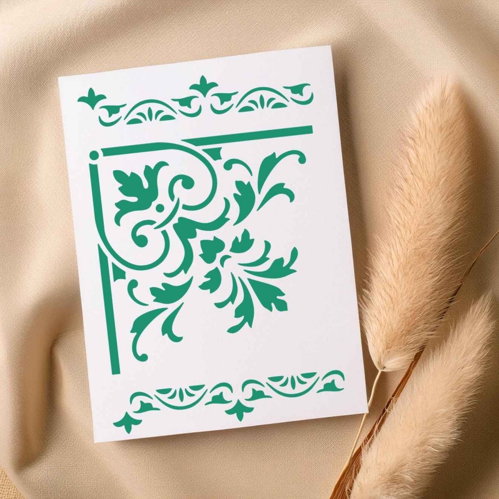 Damask Motifi Köşe Deseni Stencil Şablon