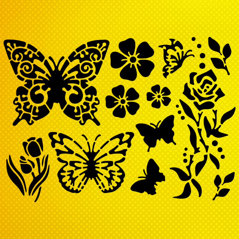 Kelebek ve Çiçek Stencil Şablon Kelebek ve Çiçek Stencil Şablon
