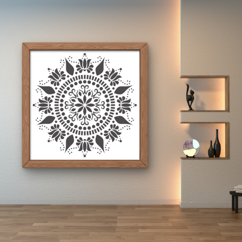 Mandala Stencil Ahşap Duvar Boyama Deseni