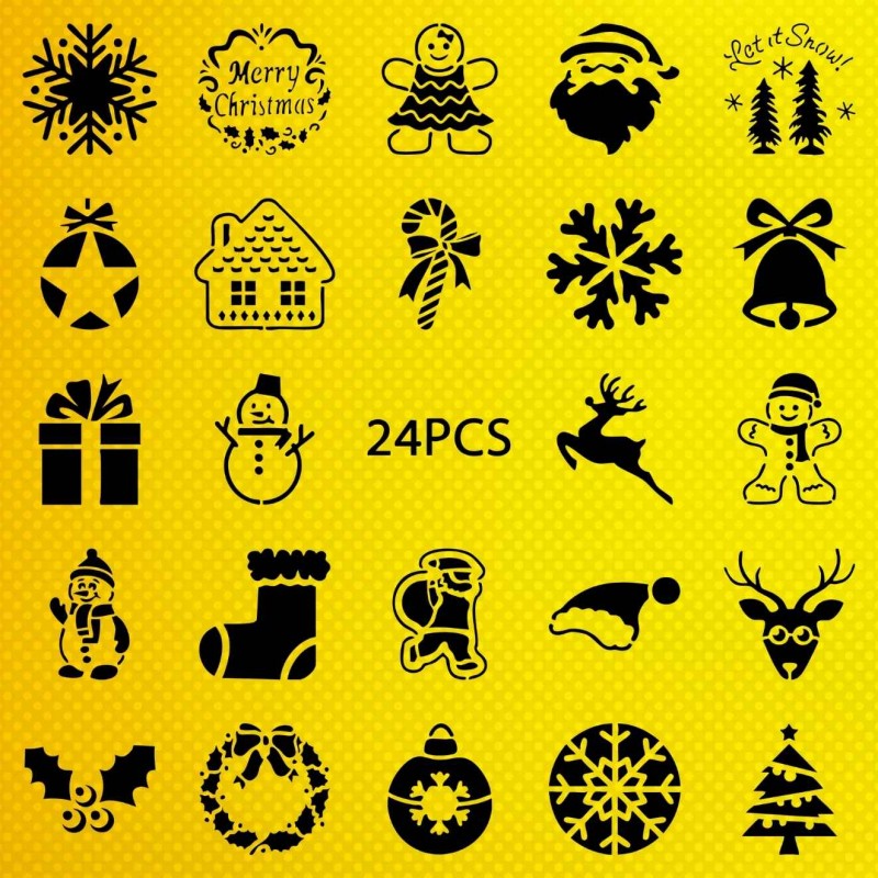 Noel Yılbaşı Mini Stencil Şablon Desenleri 24 Parça Noel Yılbaşı Mini Stencil Şablon Desenleri 24 Parça