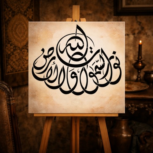 Nur Suresi 35. Ayet Hat Sanatı Stencil - Allah, Göklerin ve Yerin Nurudur Şablonu