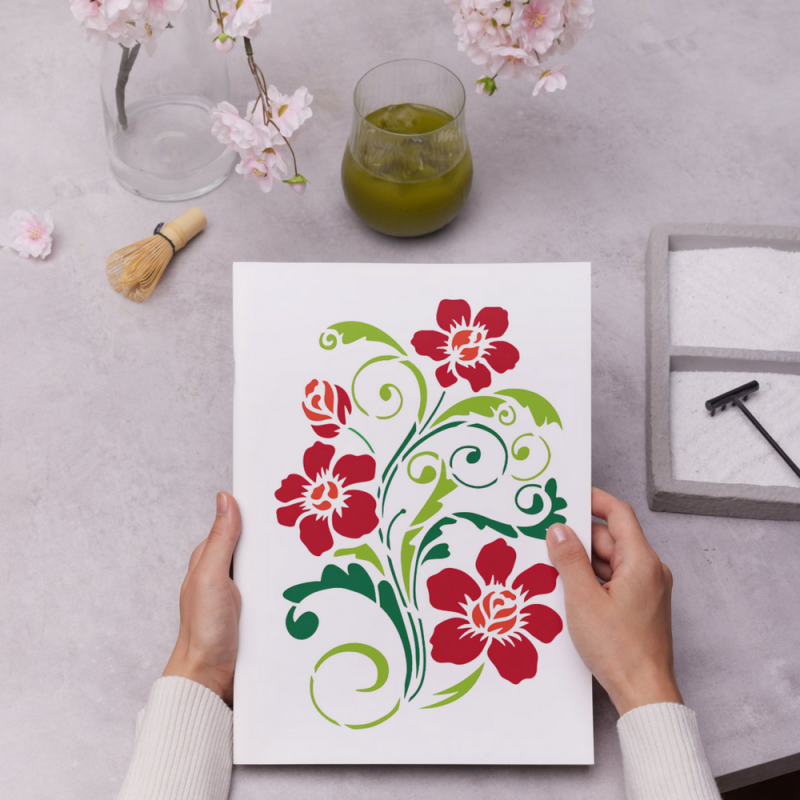 Orkide Çiçek Deseni Stencil Şablon Orkide Çiçek Deseni Stencil Şablon