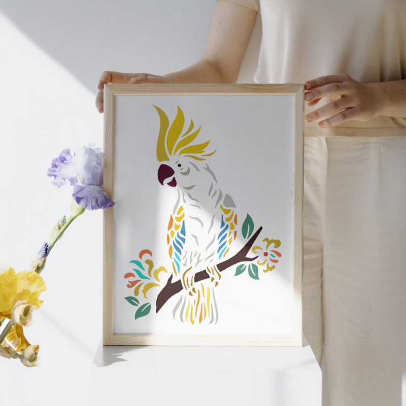 Papağan Deseni Stencil Şablon Papağan Deseni Stencil Şablon