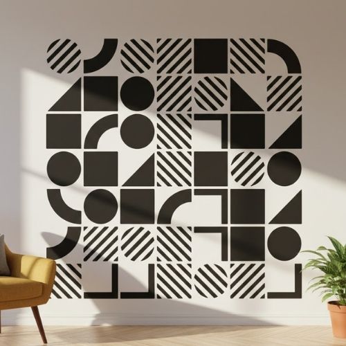 Bauhaus Geometrik Duvar Deseni Stencil