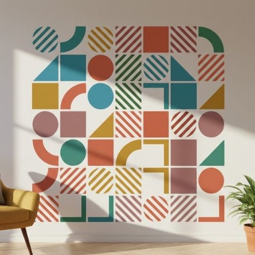 Bauhaus Geometrik Duvar Deseni Stencil