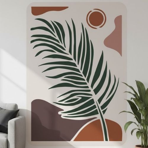 Palmiye ve Güneş Soyut Desen Stencil Şablon