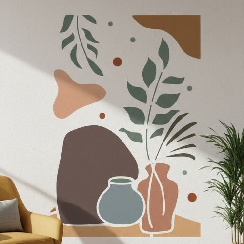 Boho Yaprak Vazo Stencil Şablon