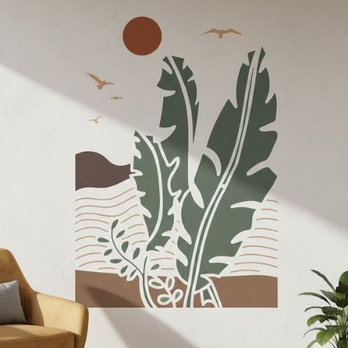 Boho Yaprak Güneş Çöl Stencil Şablon