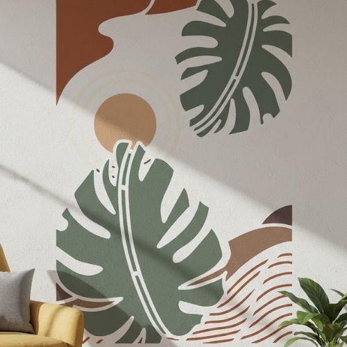 Boho Yaprak Deseni Stencil Şablon