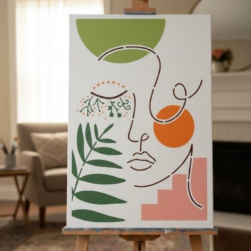 Soyut Desen Stencil Tuval Stencil